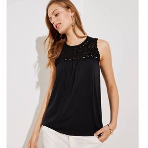 LOFT Petite Crochet Yoke Tank PXS black NWT